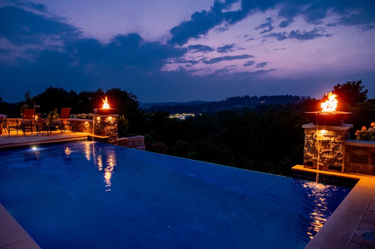 infinity pool at night