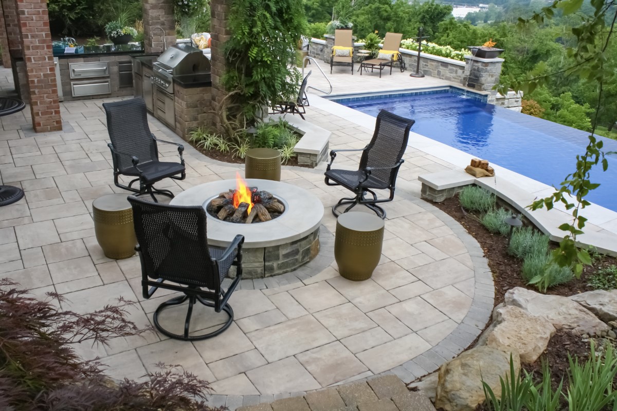 Outdoor kitchen, pool, and retreat