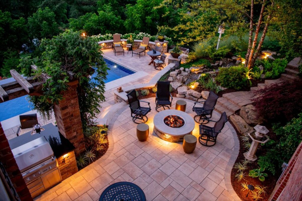 Outdoor kitchen, pool, and retreat