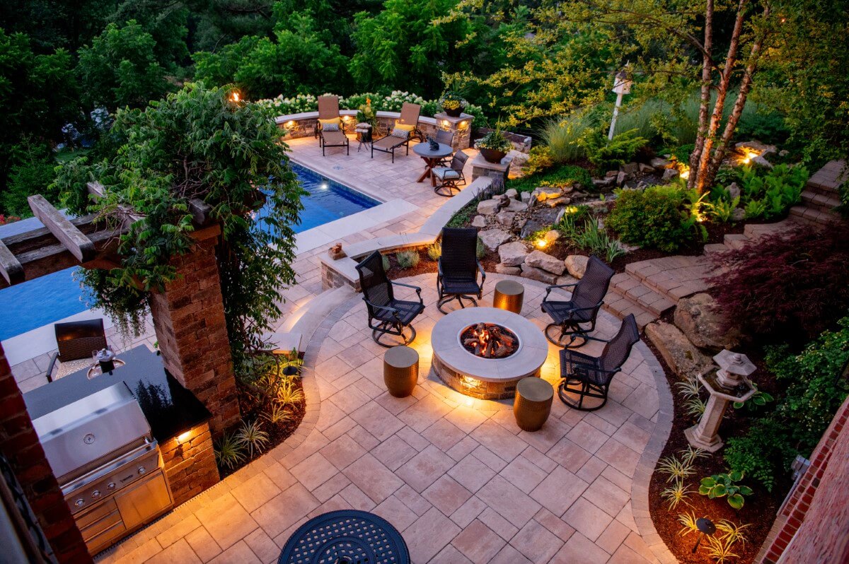 Outdoor kitchen, pool, and retreat