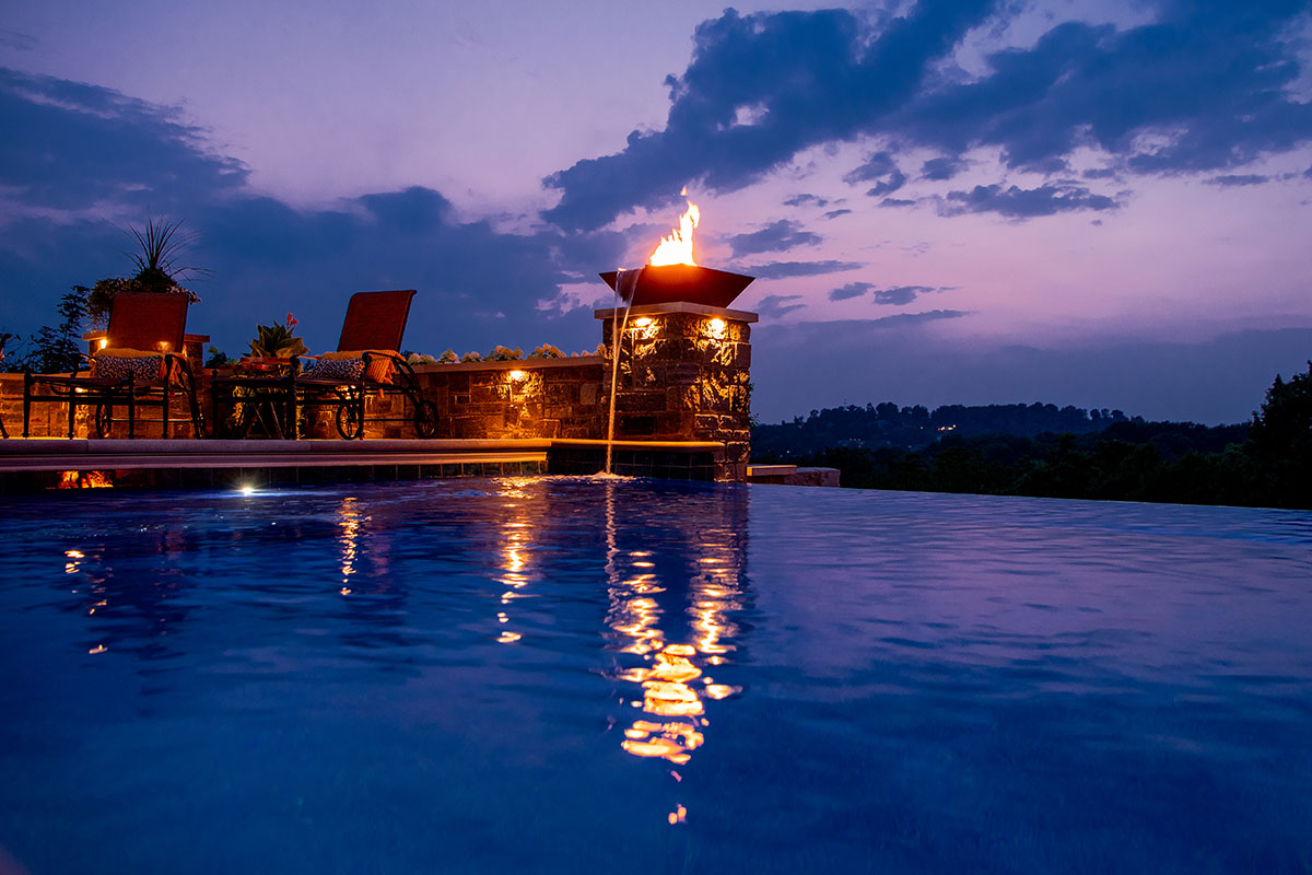 infinity pool at night